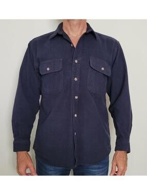 Field & Stream Men’s Medium Flannel Button Up Shirt Navy Heavyweight Outdoor